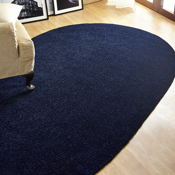 August Grove® Ormiston Polyester Chenille Braided Area Rug Navy